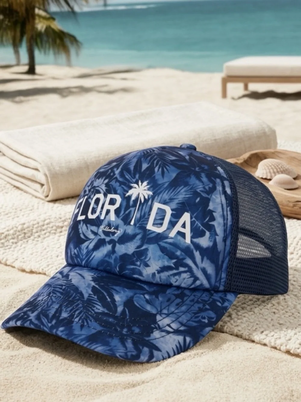 Billabong Florida Blue Palm Trees Trucker Hat Women’s Snapback Cap NWT